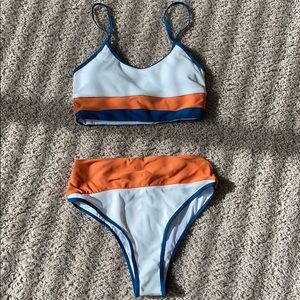 New bathing swimming suit sz S navy and orange